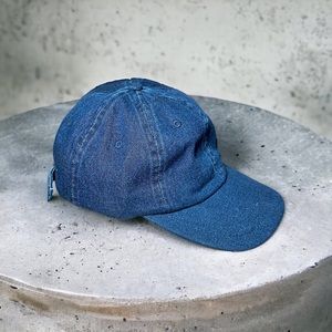 Vintage indigo denim hat  adjustable brass buckle